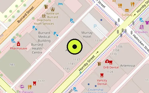 Map location of 1119 Hornby St