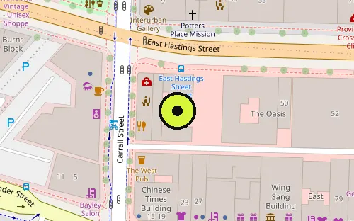 Map location of 16 E Hastings St