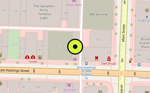 Map location of 177 E Hastings St