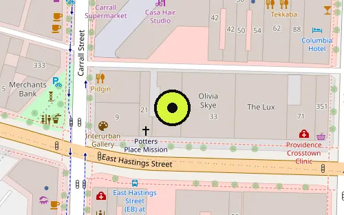 Map location of 25 E Hastings St