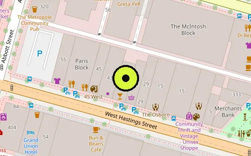Map location of 35 W Hastings St